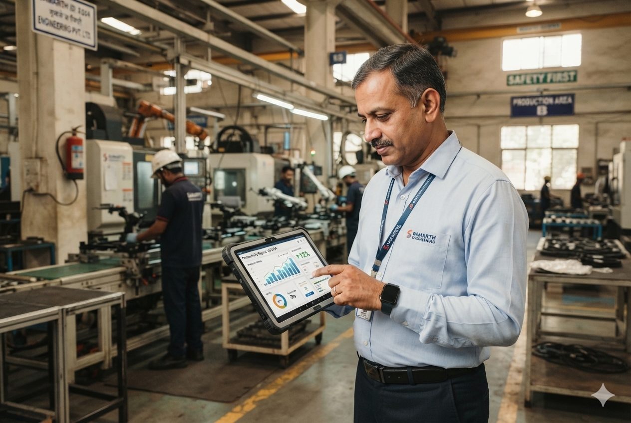 A manager reviewing an OEE and productivity report