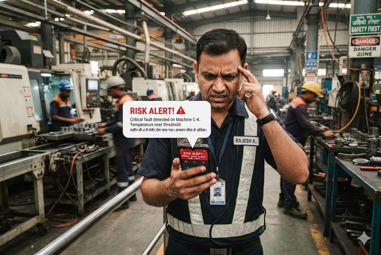 A supervisor reacting to a predictive risk alert on a mobile device